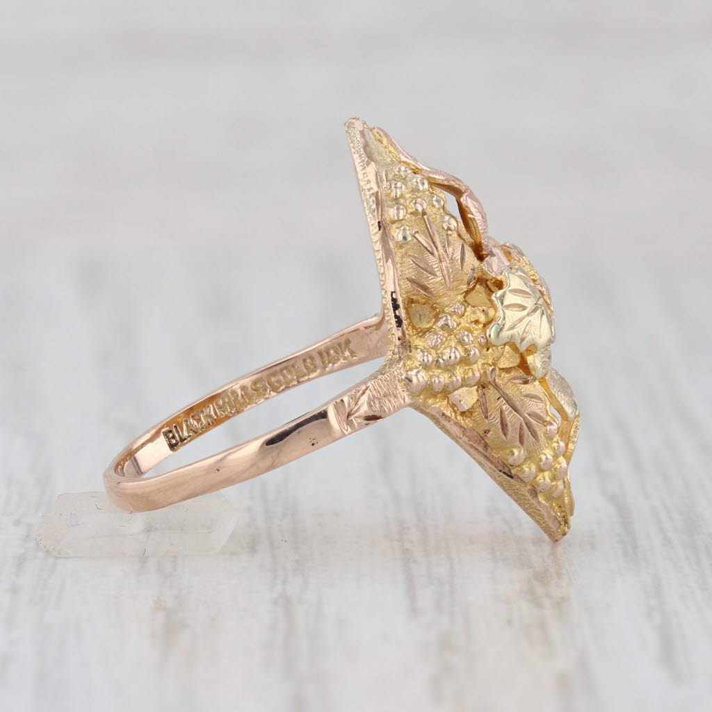 Black Hills Gold Tri-Toned Leaf Ring 10k Yellow Rose Green Gold Size 7.25