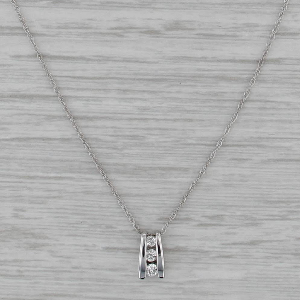 0.11ctw Diamond 3-Stone Journey Pendant Necklace 10k White Gold 18.5" Rope Chain