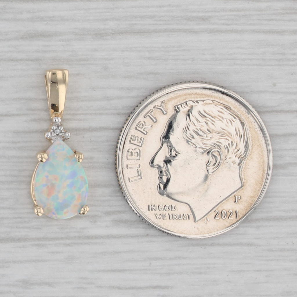 Gray Lab Created Opal Teardrop Pendant 10k Yellow Gold Diamond Accent