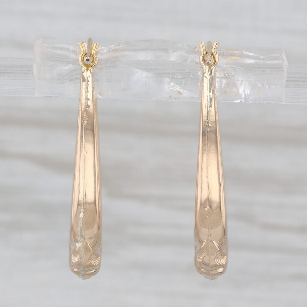 Oval Twist Drop Hoop Earrings 14k Yellow Gold Snap Top Hoops