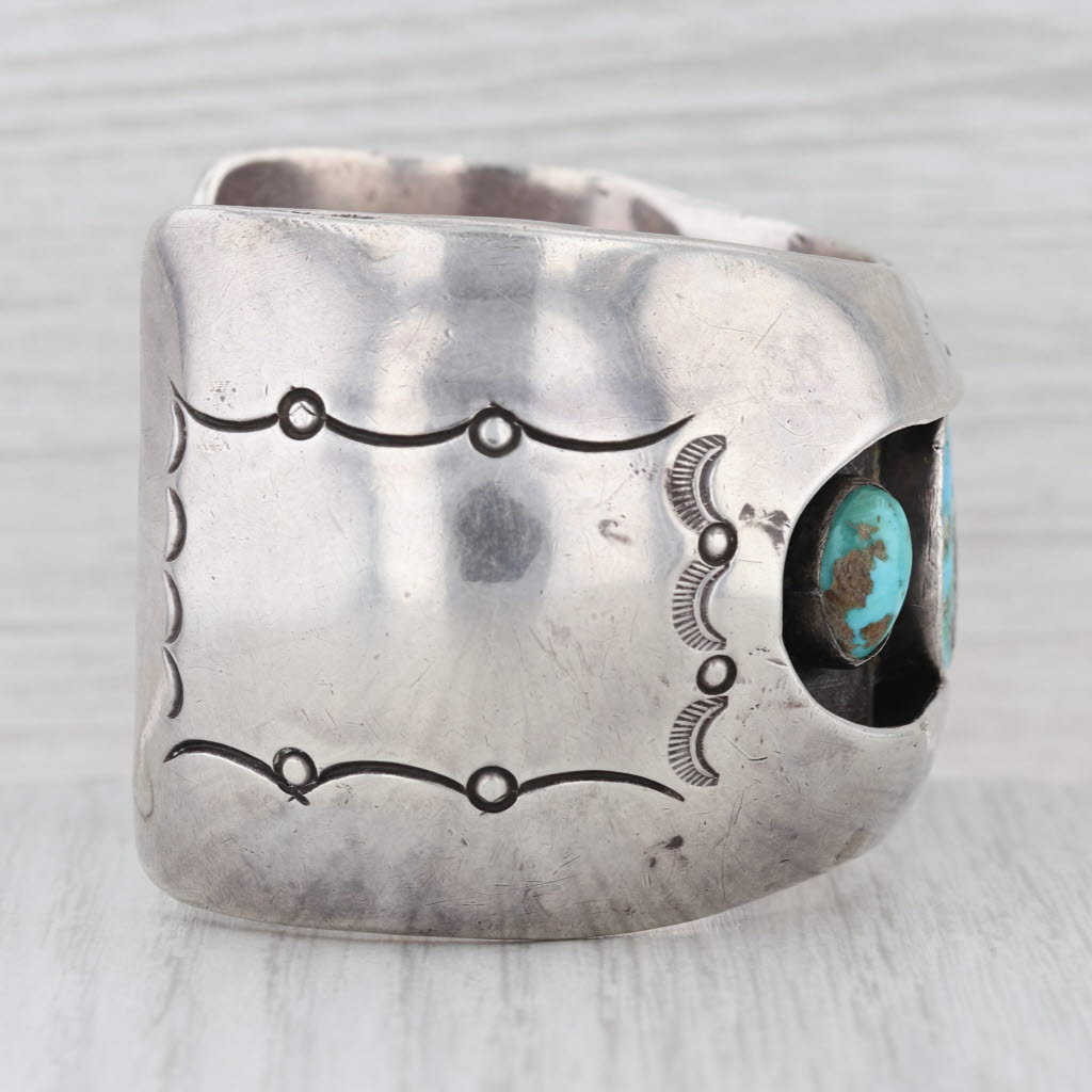 Vintage Native American Turquoise Large Cuff Bracelet Sterling Silver Stamped