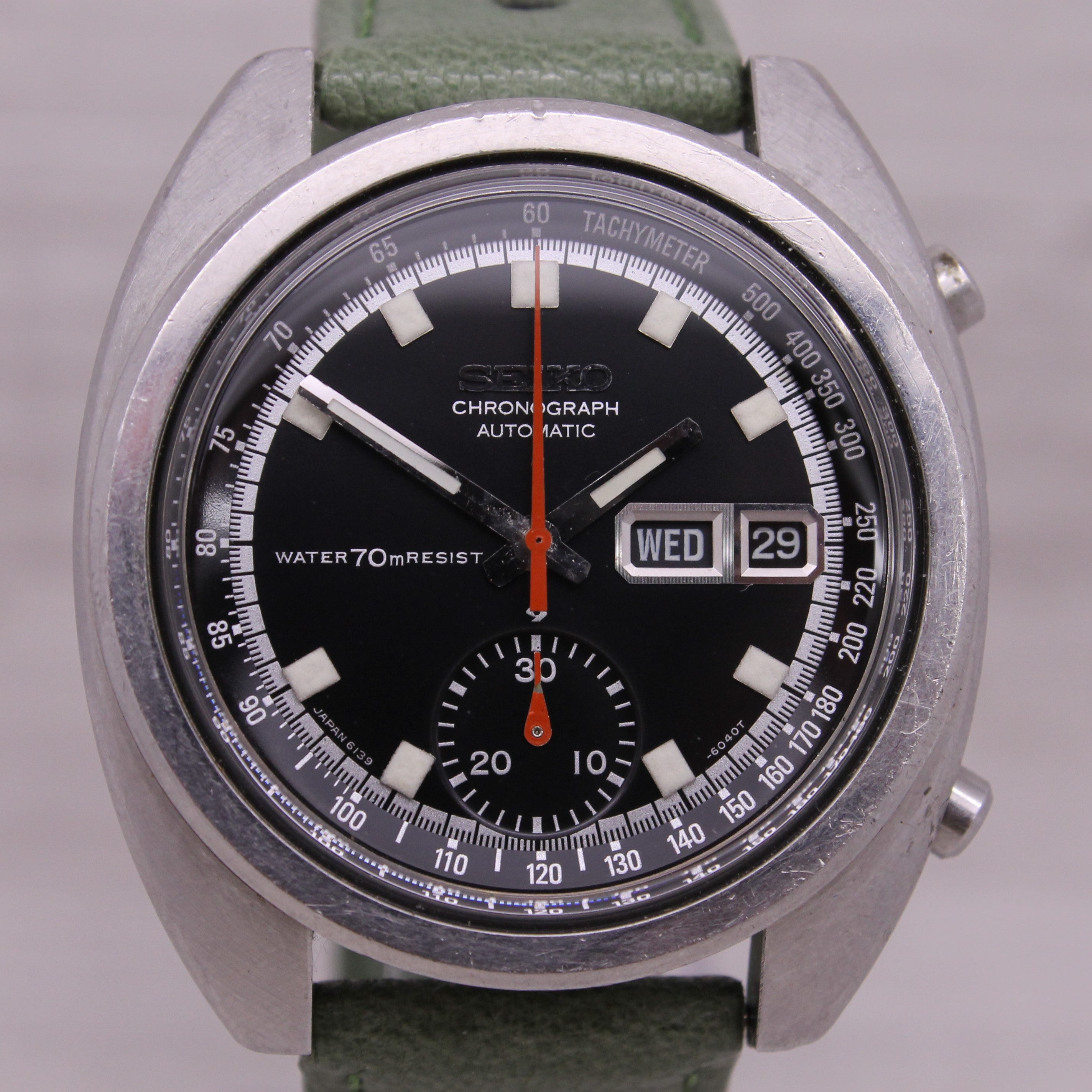 Dark Gray Vintage 1971 Seiko 6139-6012 39mm Steel Automatic Chronograph Watch Bruce Lee