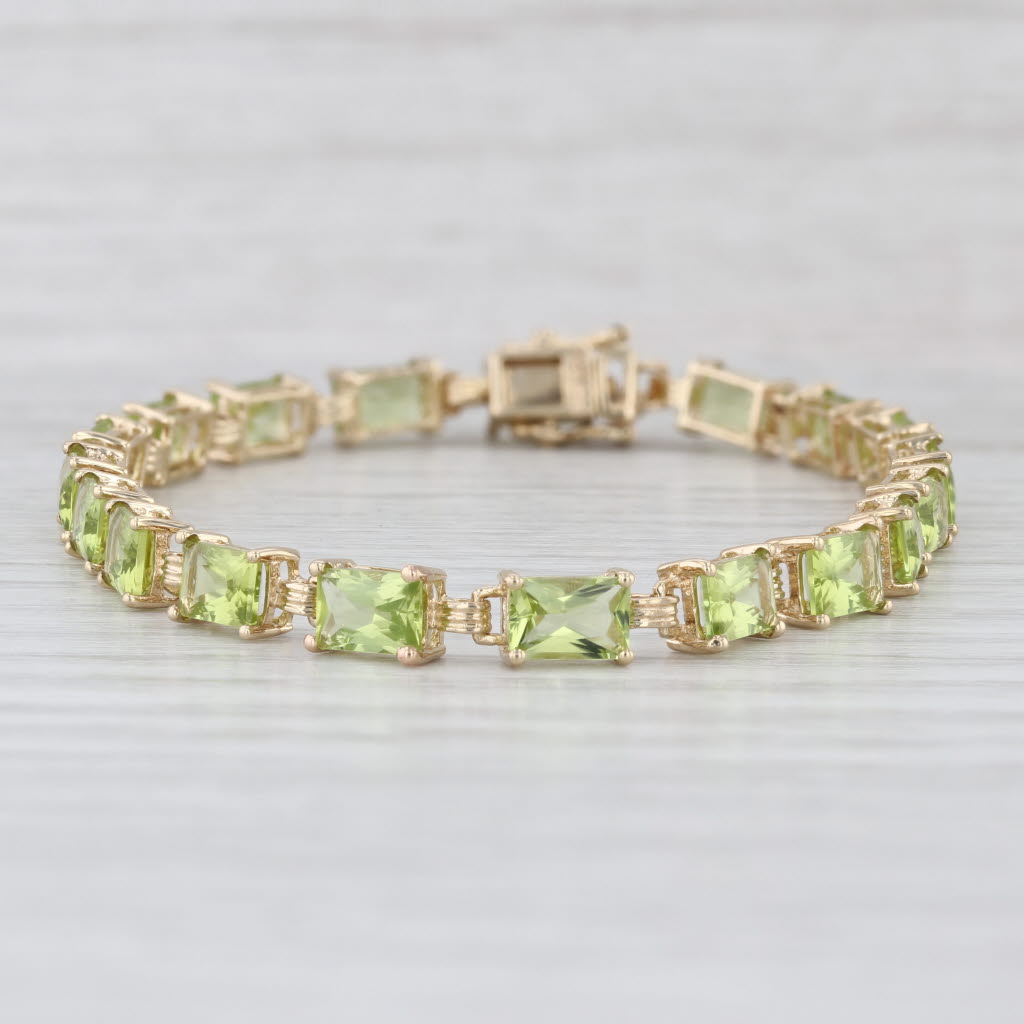 13.30ctw Peridot Tennis Bracelet 10k Yellow Gold 6.75" 4.8mm