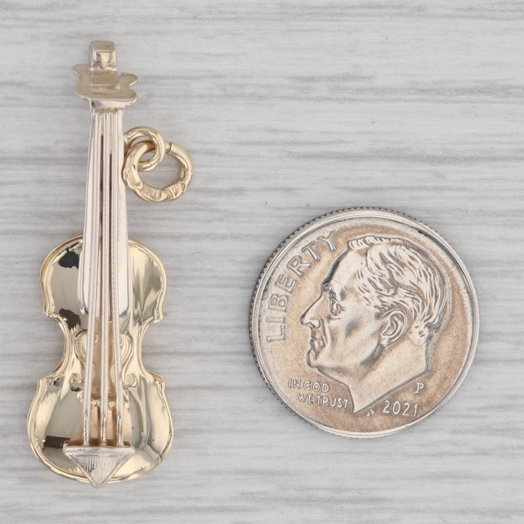 Gray Violin Pendant Charm 14k Yellow White Gold