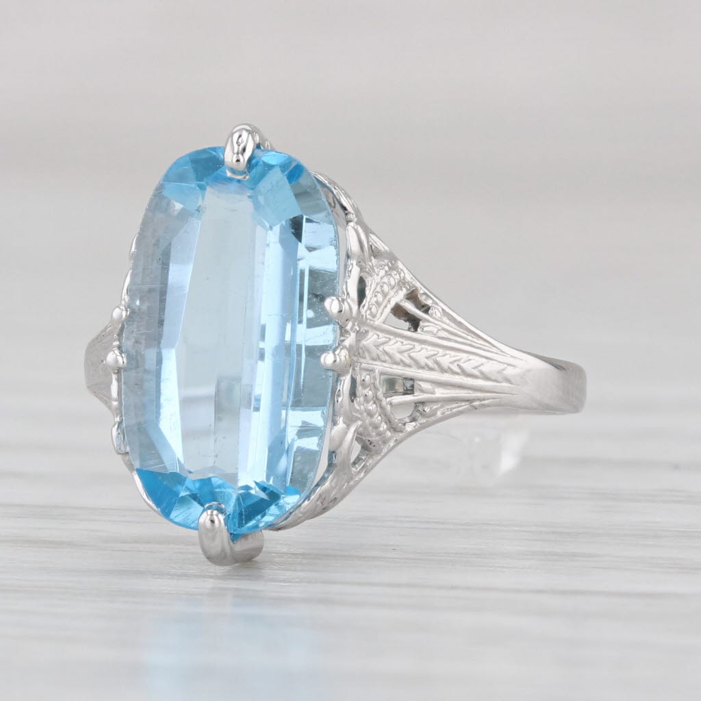 2.90ct Blue Topaz Solitaire Ring Art Deco Ostby Barton 14k White Gold Size 5.25