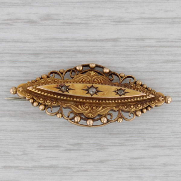 Antique Ornate Diamond Brooch 15k Yellow Gold Pin