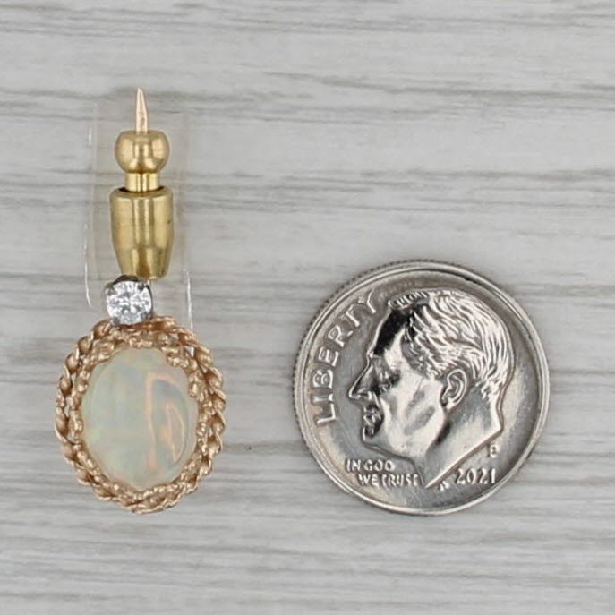 Opal Diamond Small Stickpin 14k Yellow Gold Oval Cabochon