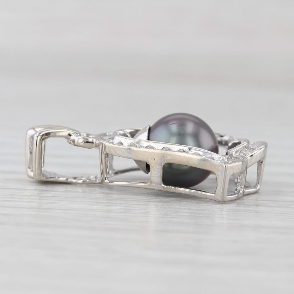 Black Cultured Pearl 0.32ctw Diamond Frame Bell Pendant 14k White Gold