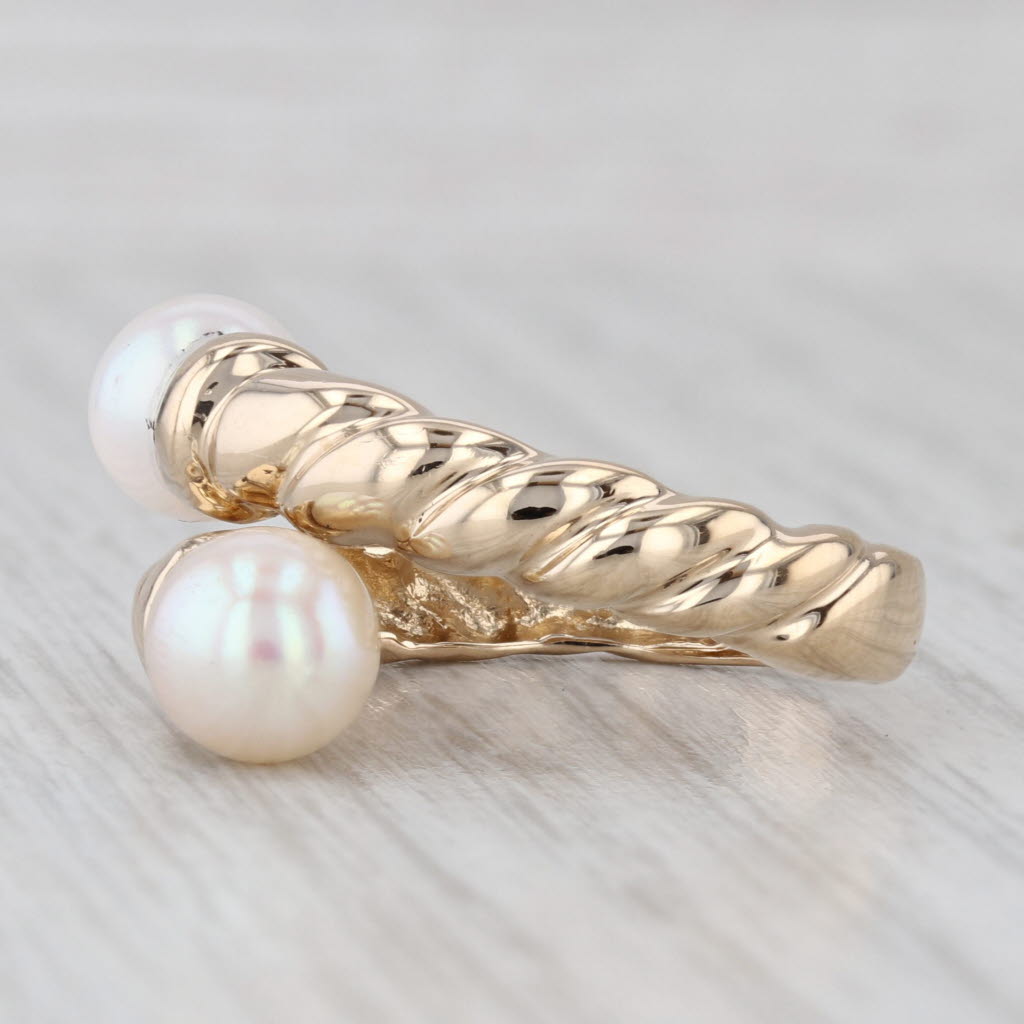 Cultured Pearl Bypass Ring 14k Yellow Gold Size 6 Adjustable