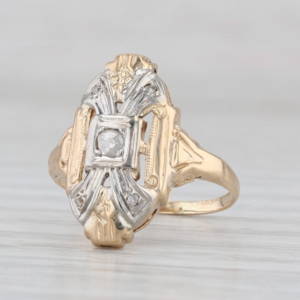 Art Deco Rose Cut Diamond Solitaire Ring 14k Yellow White Gold Size 4.5