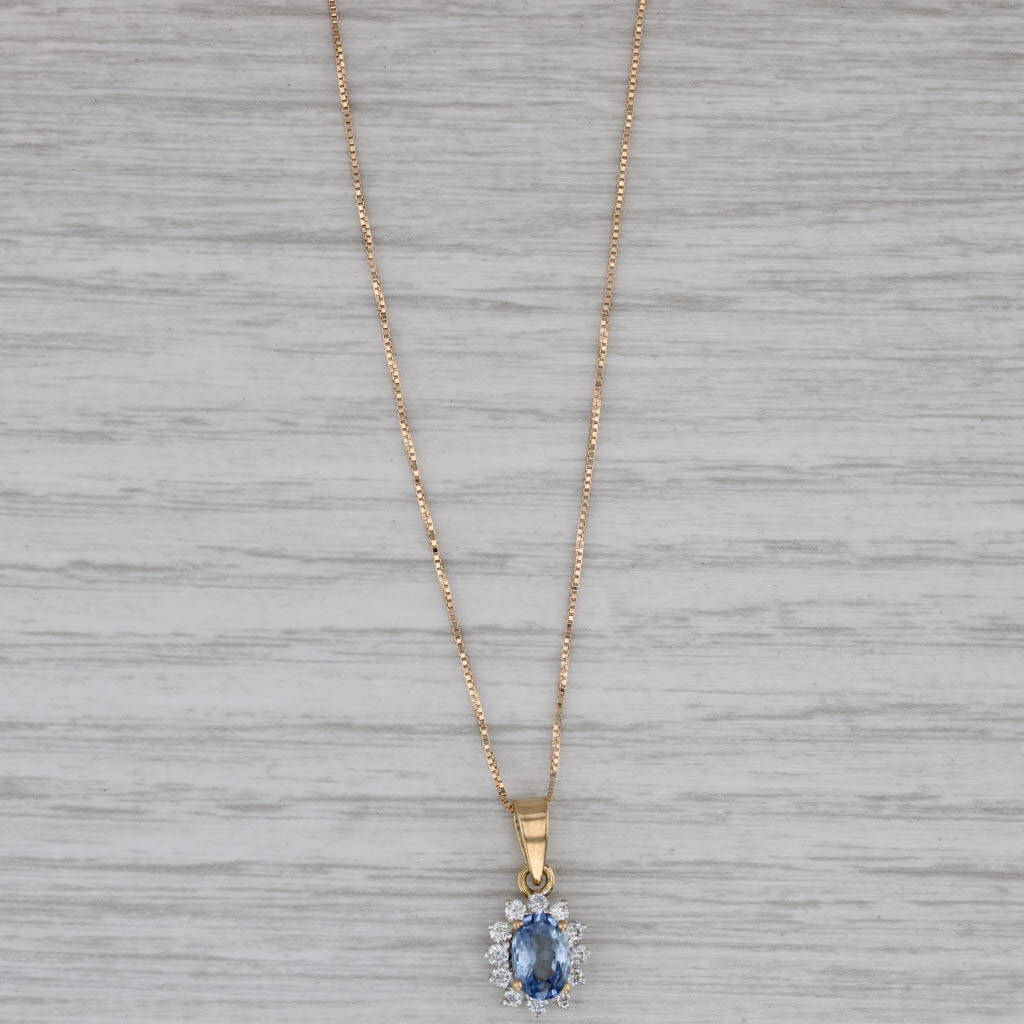 Gray 1.50ct Blue Topaz Pear Pendant Necklace 14k Yellow Gold 18" Rope Chain