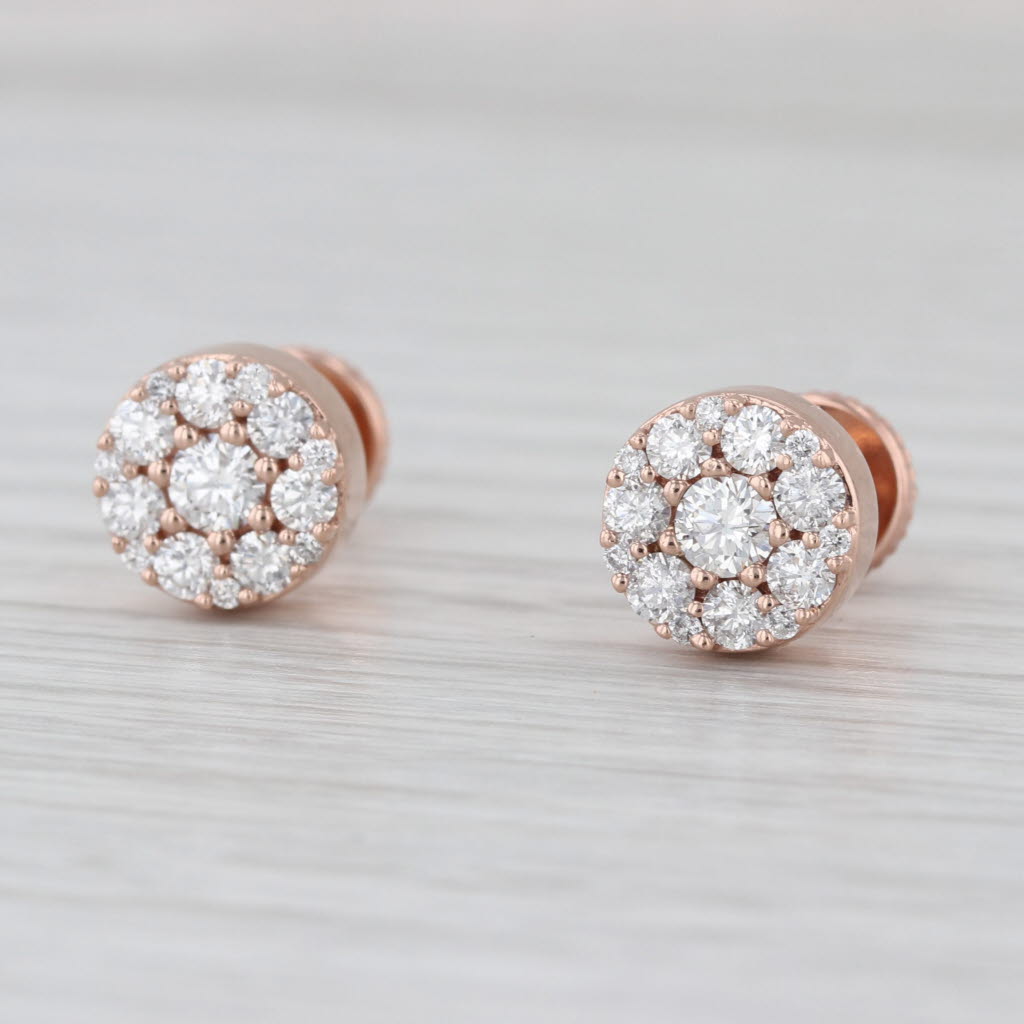 New 0.78ctw Diamond Cluster Stud Earrings 14k Rose Gold Screw Backs Studs