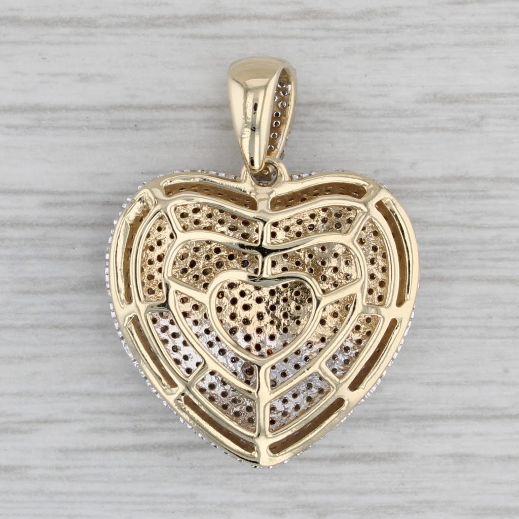 Gray 1.01ctw Pave Diamond Heart Pendant 10k Yellow Gold