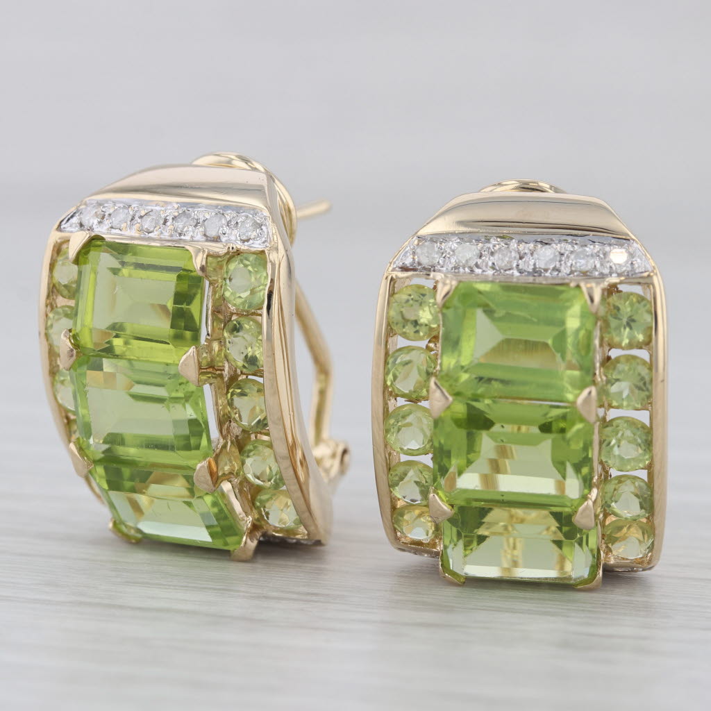 Gray 11.90ctw Peridot Diamond Drop Earrings 14k Yellow Gold Omega Backs Statement