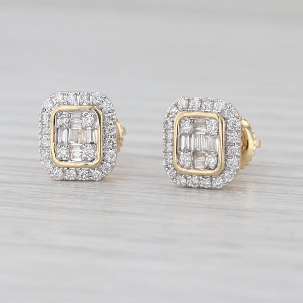 0.30ctw Diamond Halo Stud Earrings 14k Yellow Gold Screw Back Studs