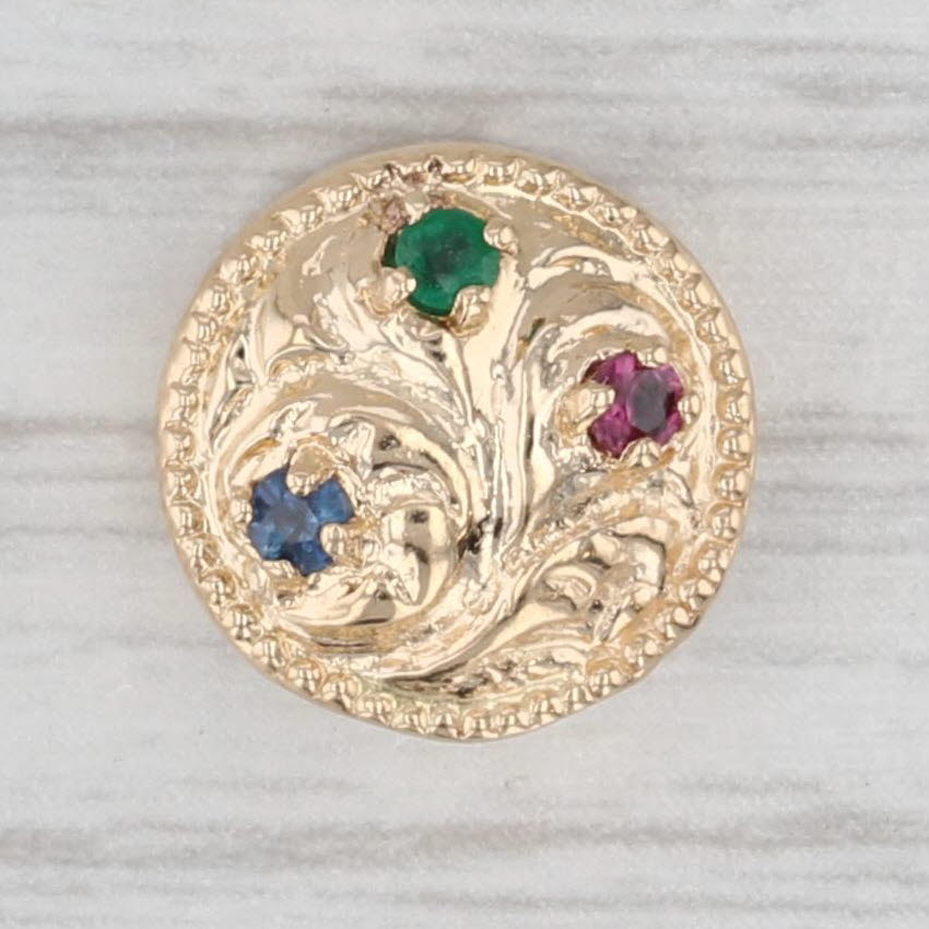 Old Victoria Gemstone Flower Slide Bracelet Charm 14k Gold Ruby Emerald Sapphire