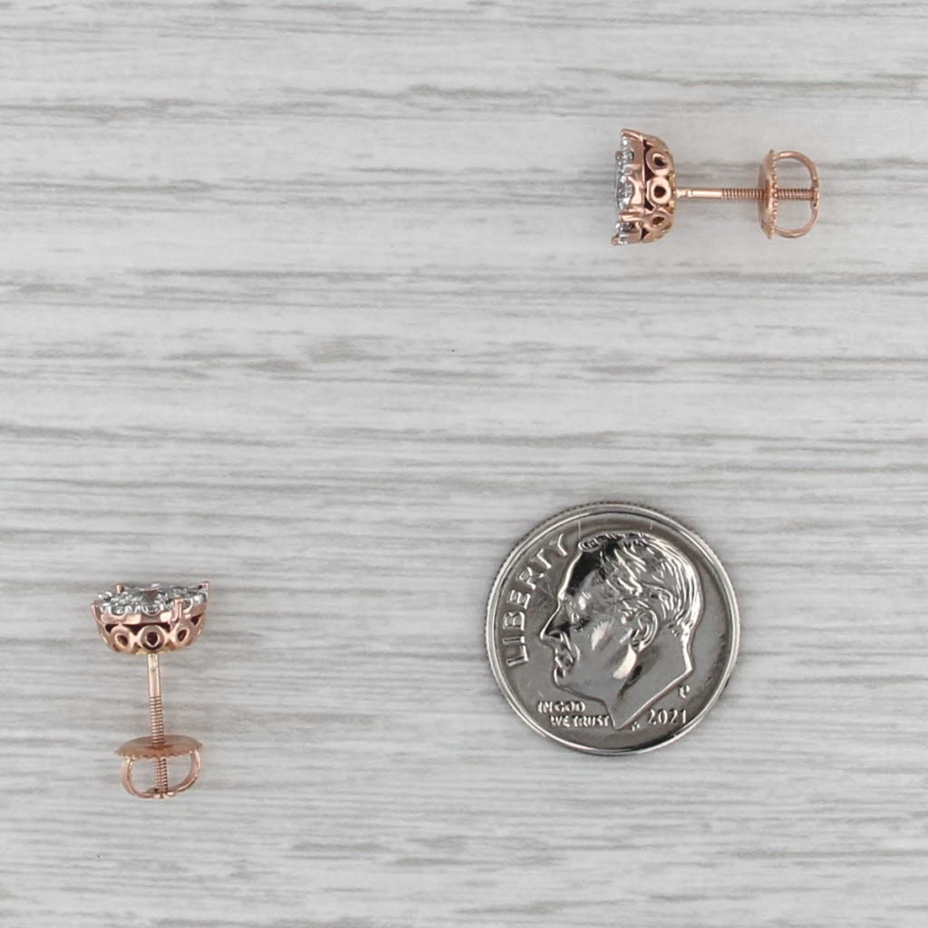 0.84ctw Round Diamond Halo Stud Earrings 14k Rose Gold Screw Back Studs