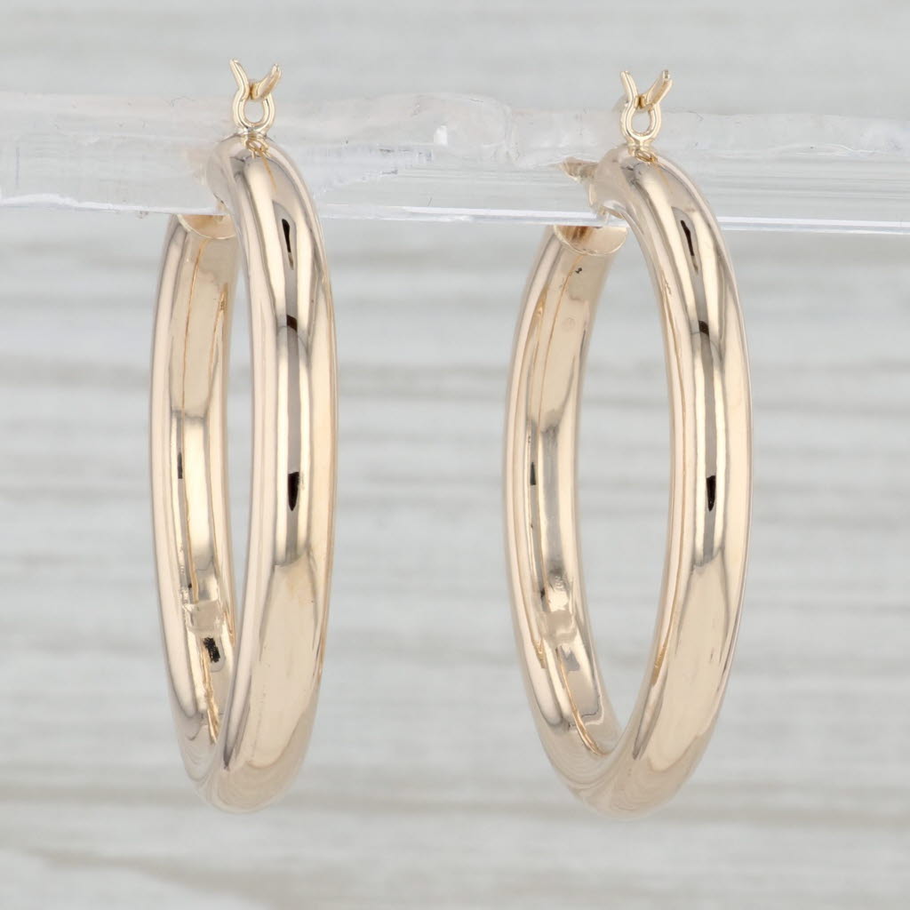 Gray Round Hoop Earrings 14k Yellow Gold Snap Top Pierced Hoops