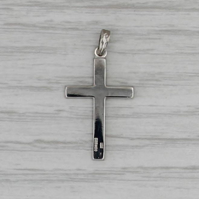 Floral Etched Cross Pendant 10k White Gold Small Drop