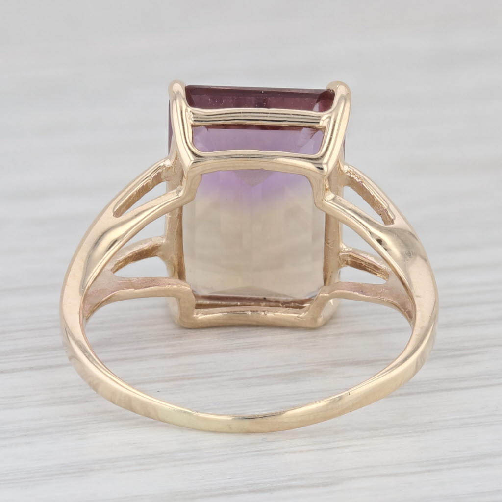 Light Gray 7.35ctw Yellow Purple Ametrine Solitaire Ring 10k Yellow Gold Size 8.25