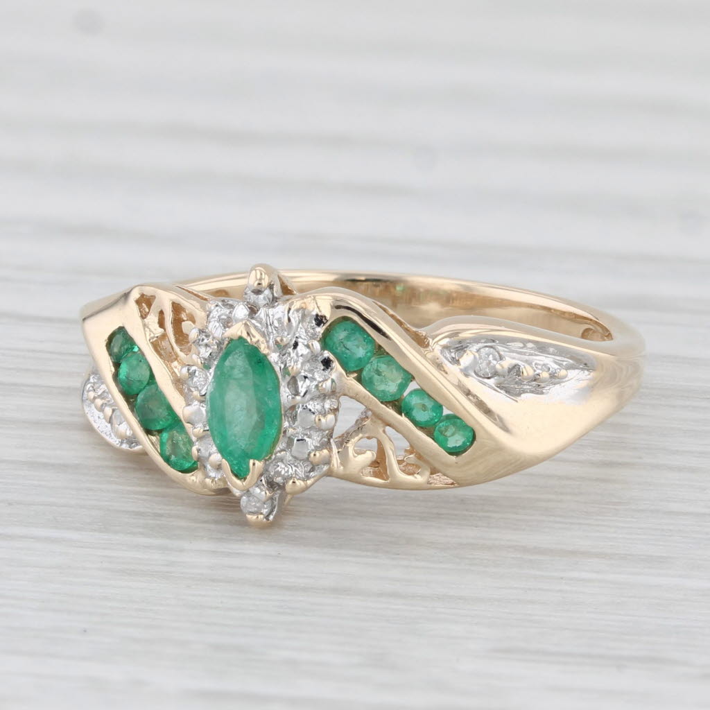 Light Gray Marquise Emerald Diamond Ring 10k Yellow Gold Size 7