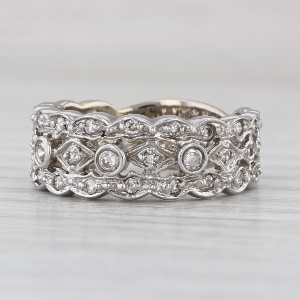0.44ctw Diamond 3-Band Ring 14k White Gold Size 6.5 Stackable Bridal Anniversary