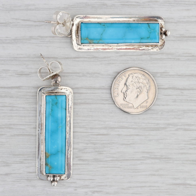 Light Gray Native American Turquoise Dangle Earrings Sterling Silver Vintage Navjo G Yazzie