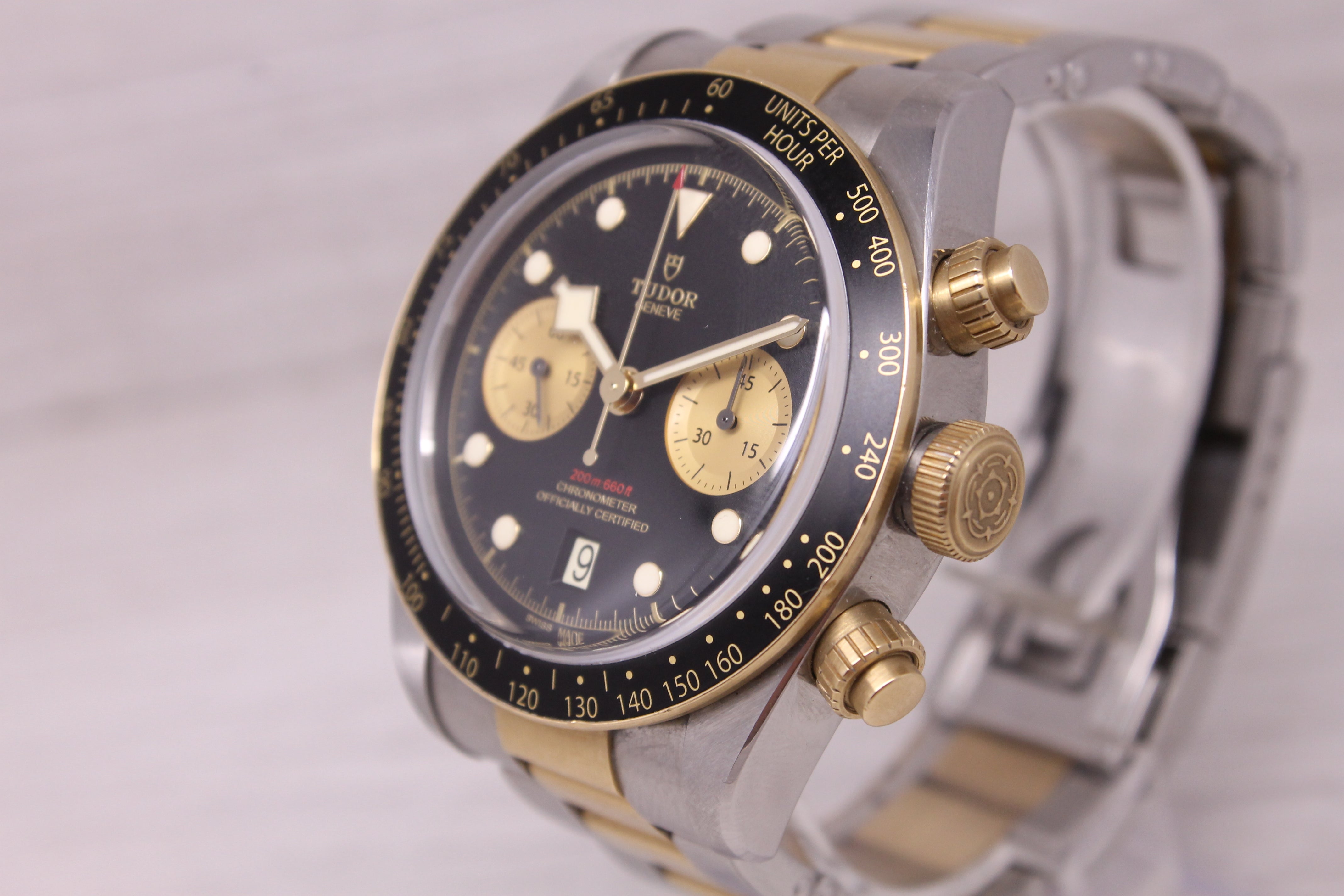 Tudor Black Bay Chrono S&G Mens 41mm Automatic Chronograph Watch Box Card