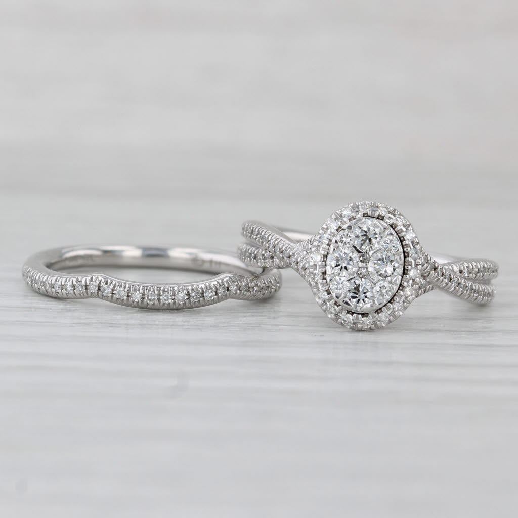 Gray 0.52ctw Diamond Halo Engagement Ring Wedding Band Bridal Set 10k Gold Size 7