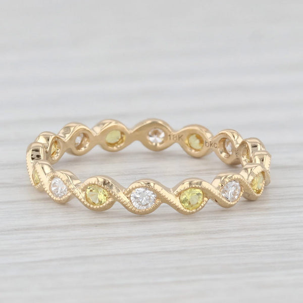 0.60ctw Diamond Yellow Sapphire Eternity Band 18k Gold Size 5.75 Wedding Ring