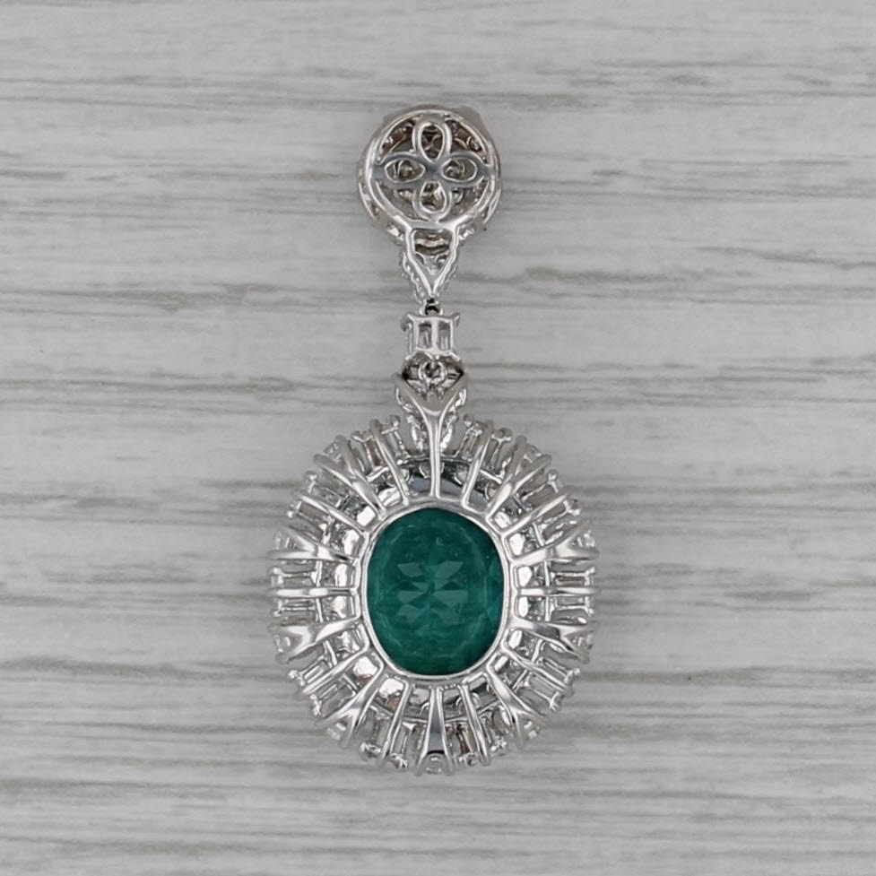 8.32ctw Green Tourmaline Diamond Halo Drop Pendant 18k White Gold GIA