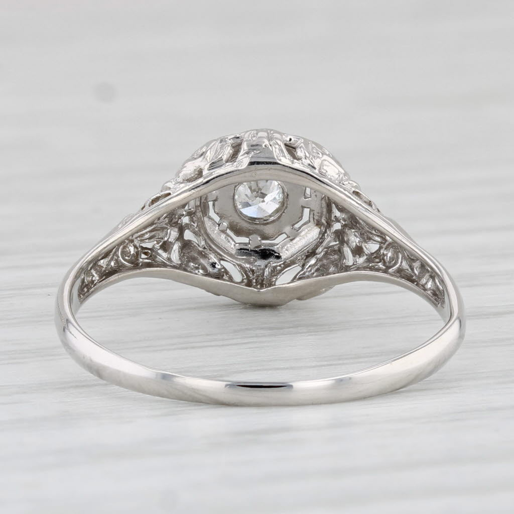 Light Gray Vintage Art Deco 0.10ct Diamond Ring 18k White Gold Size 7.5 Old European Cut