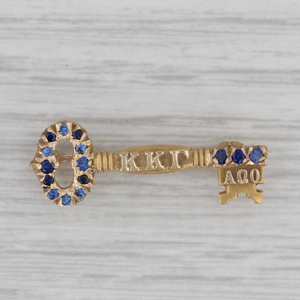 Gray Kappa Kappa Gamma Sorority Key Badge 10k Gold Lab Created Sapphire Pin