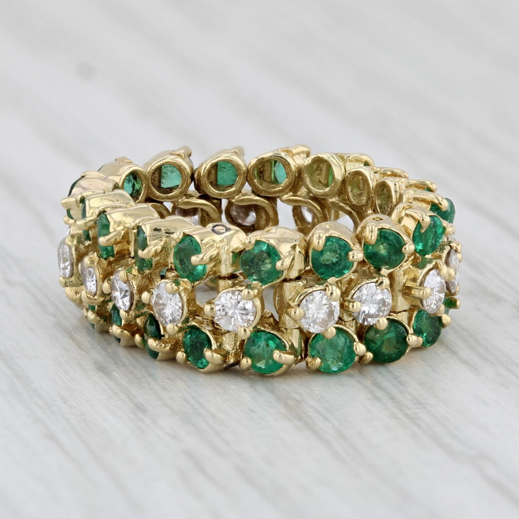 Light Gray 2ctw Emerald Diamond Eternity Ring 18k Yellow Gold Size 4.25 Flexible Band