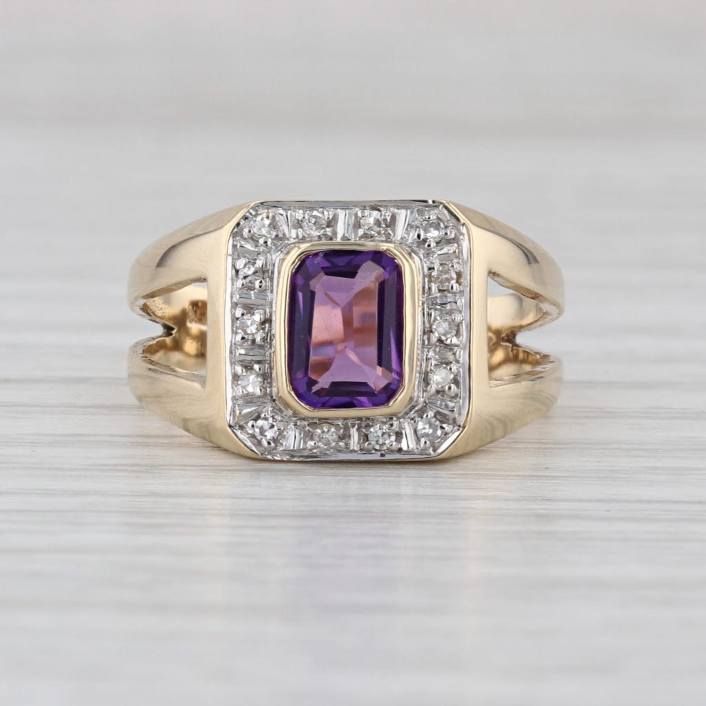 0.85ctw Amethyst Diamond Halo Ring 14k Yellow Gold Size 7.75