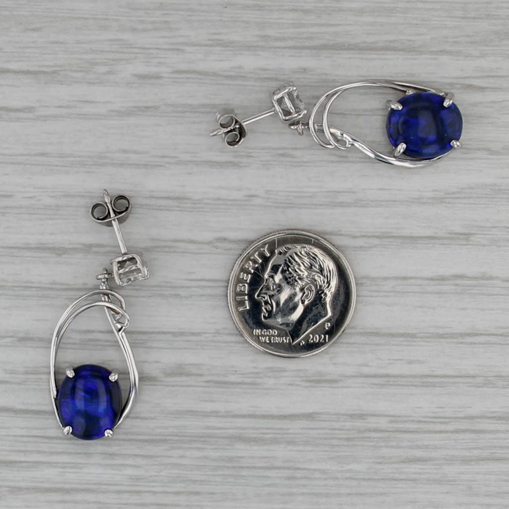 0.98ctw Diamond Blue Opal Dangle Earrings 14k White Gold Drops
