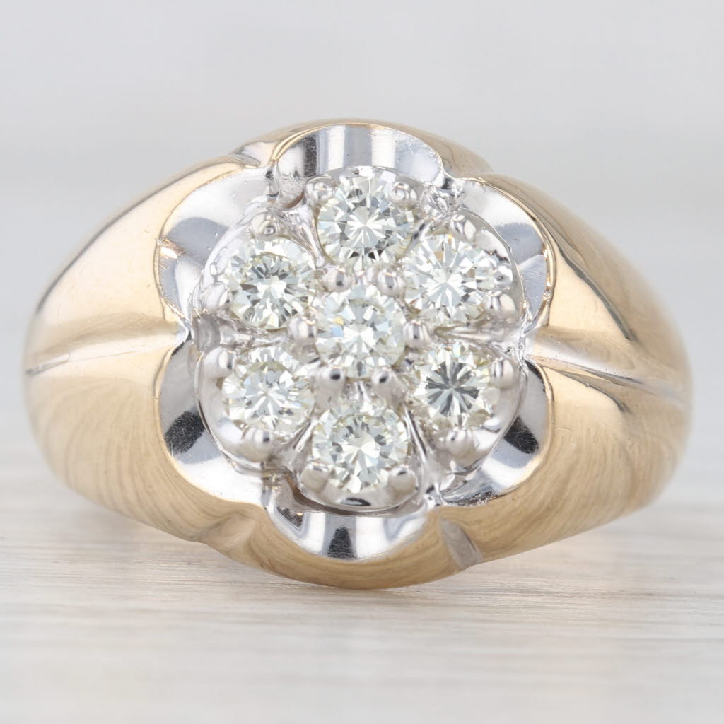 14ctw Vintage Diamond Cluster Belcher Setting Ring 14k Yellow Gold Size 11.5