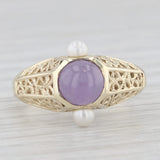 Amethyst Cabochon Cultured Pearls Ring 14k Yellow Gold Filigree Size 9