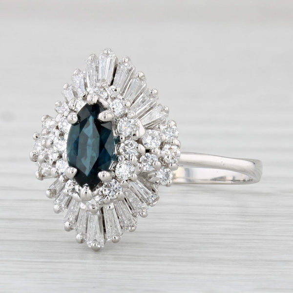 Vintage 1.42ctw Marquise Blue Sapphire Diamond Halo Ring 18k White Gold Sz 9.5