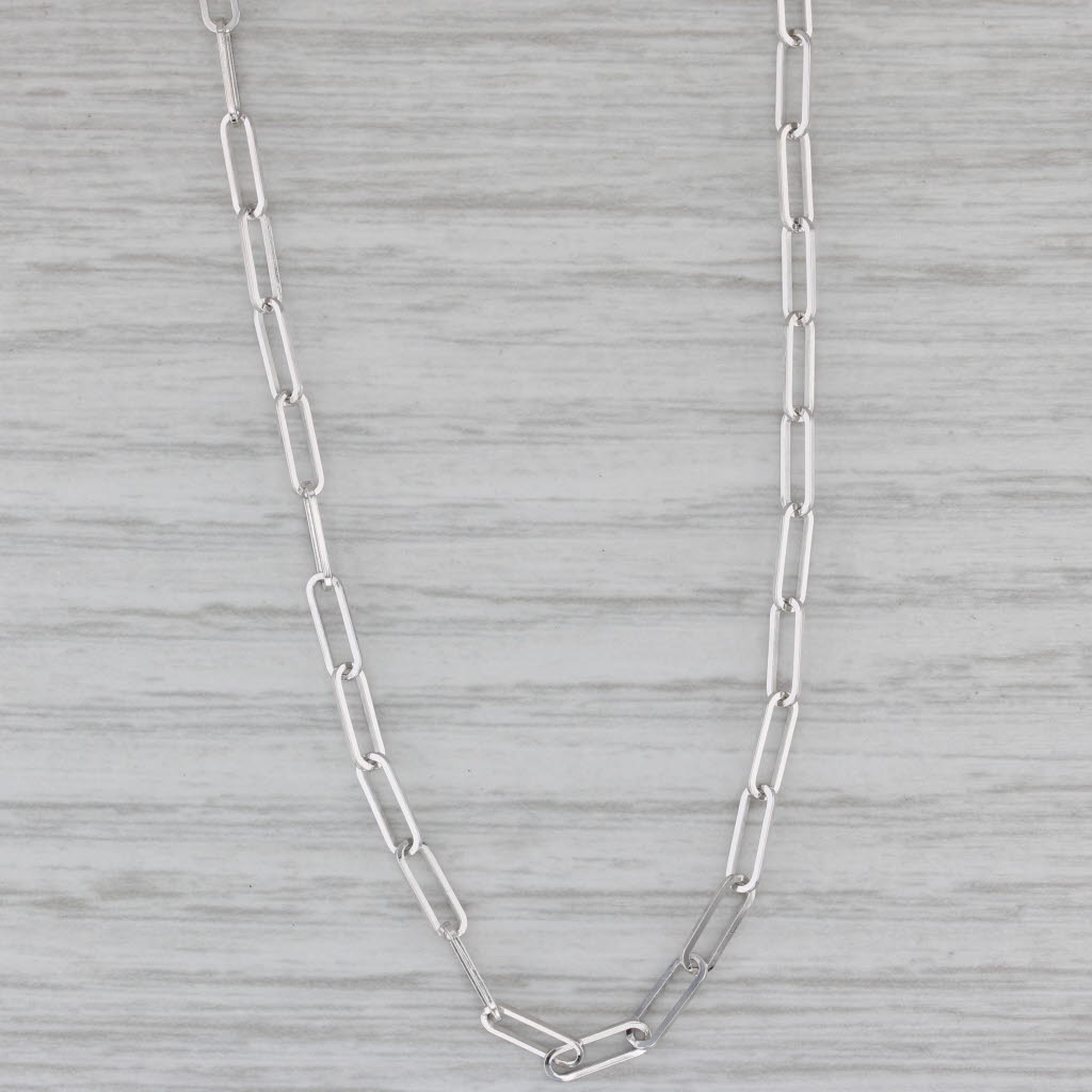 Gray New Paperclip Chain Necklace 14k White Gold 18" 2.5mm