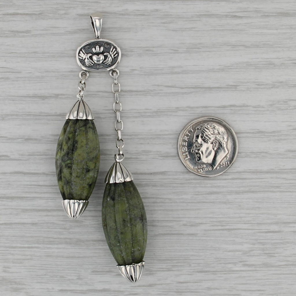 Irish Claddagh Pendant Sterling Silver Carved Connemara Marble Made in Ireland