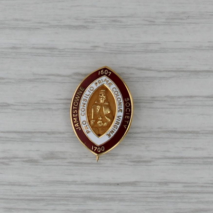 Jamestowne Society Pro Consilio Prime Colonie Virginie Pin 10k Gold Enamel