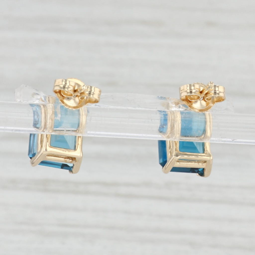 Light Gray 6ctw London Blue Topaz Emerald Cut Stud Earrings 14k Yellow Gold Solitaire Studs