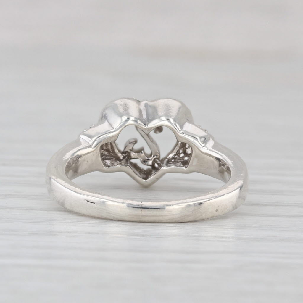 Diamond Framed Open Hearts Ring Sterling Silver Size 5