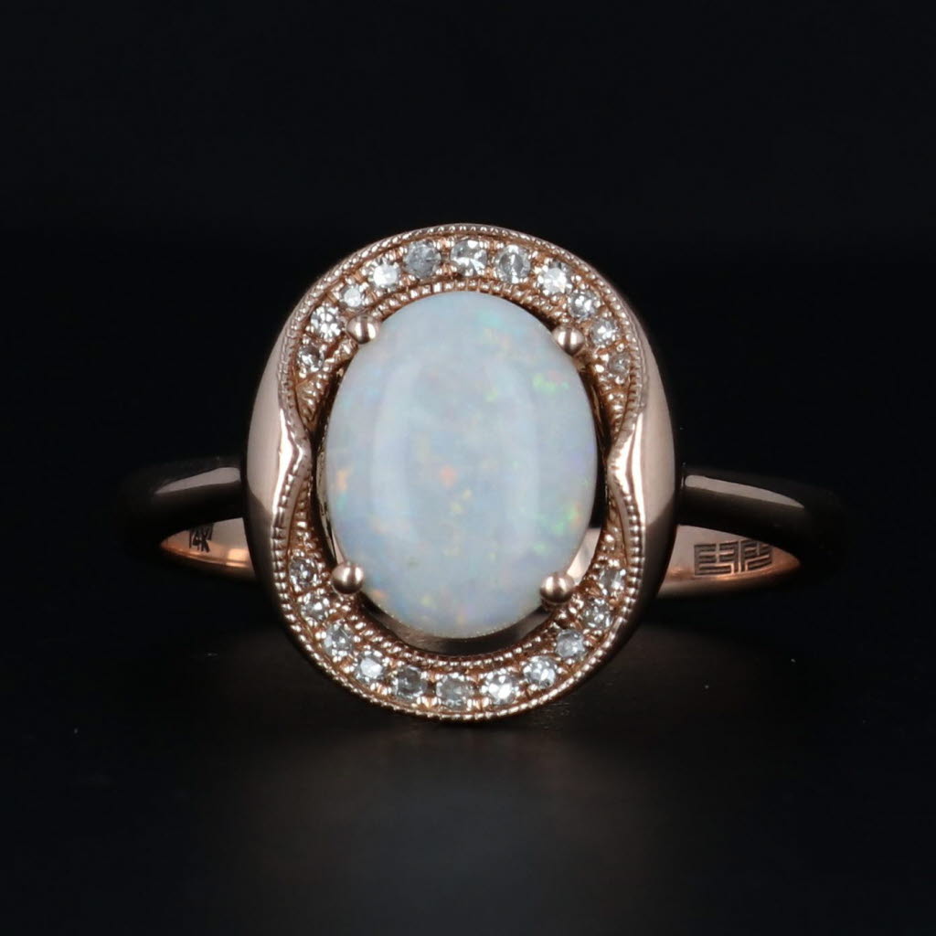 Dark Gray Effy Oval Opal Diamond Halo Ring 14k Rose Gold Size 7