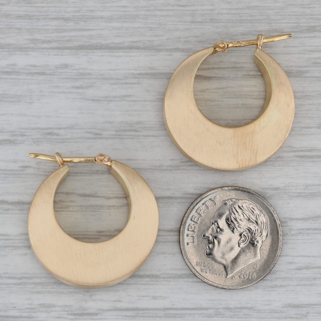 Dark Gray Vintage Brushed Hoop Earrings 800 Yellow Gold Snap Top Posts Portuguese