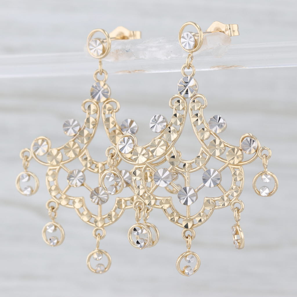 Ornate Chandelier Dangle Earrings 14k Yellow White Gold Drops