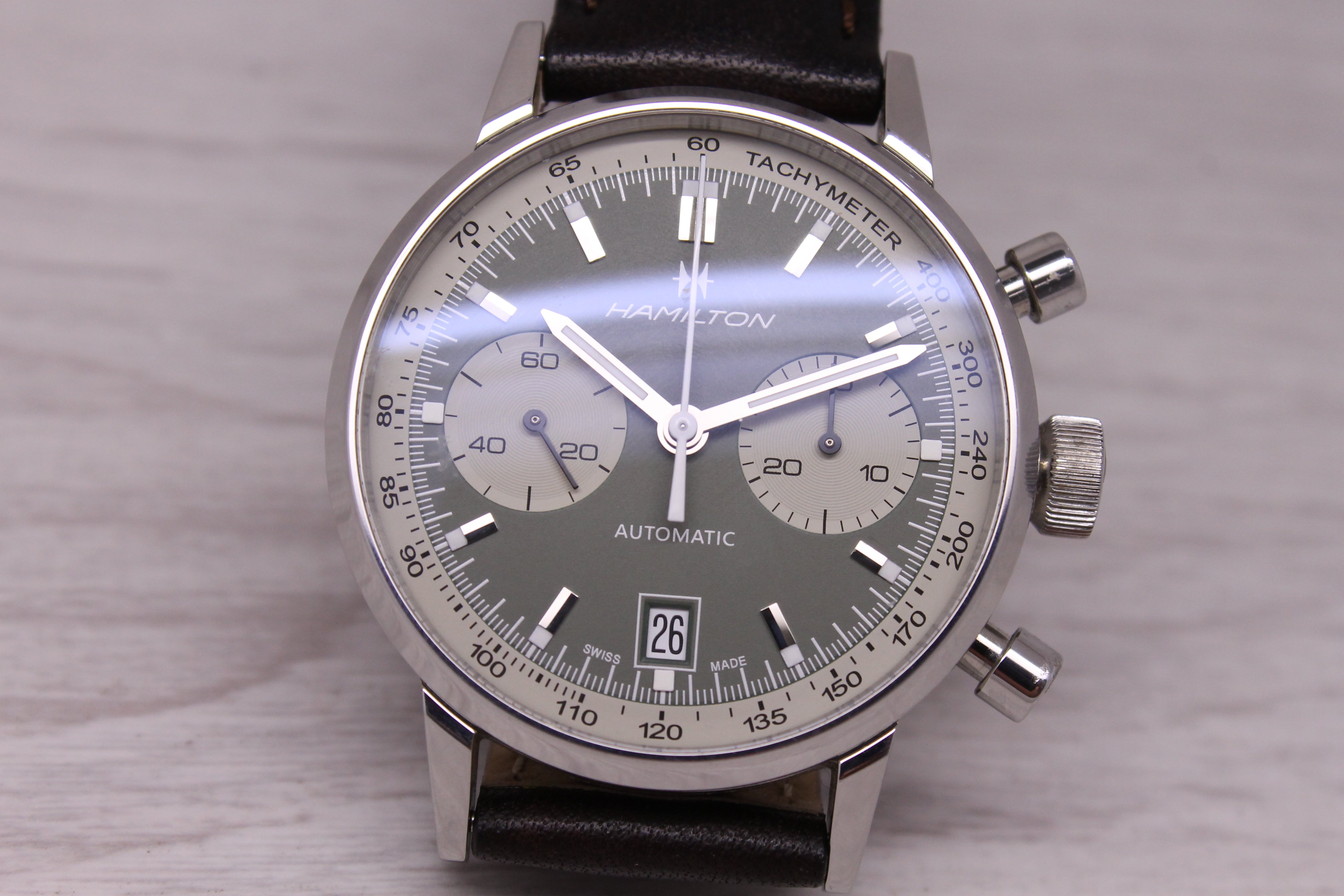 Hamilton Intra-Matic Mens 40mm Steel Automatic Chronograph Watch w Box H38416560