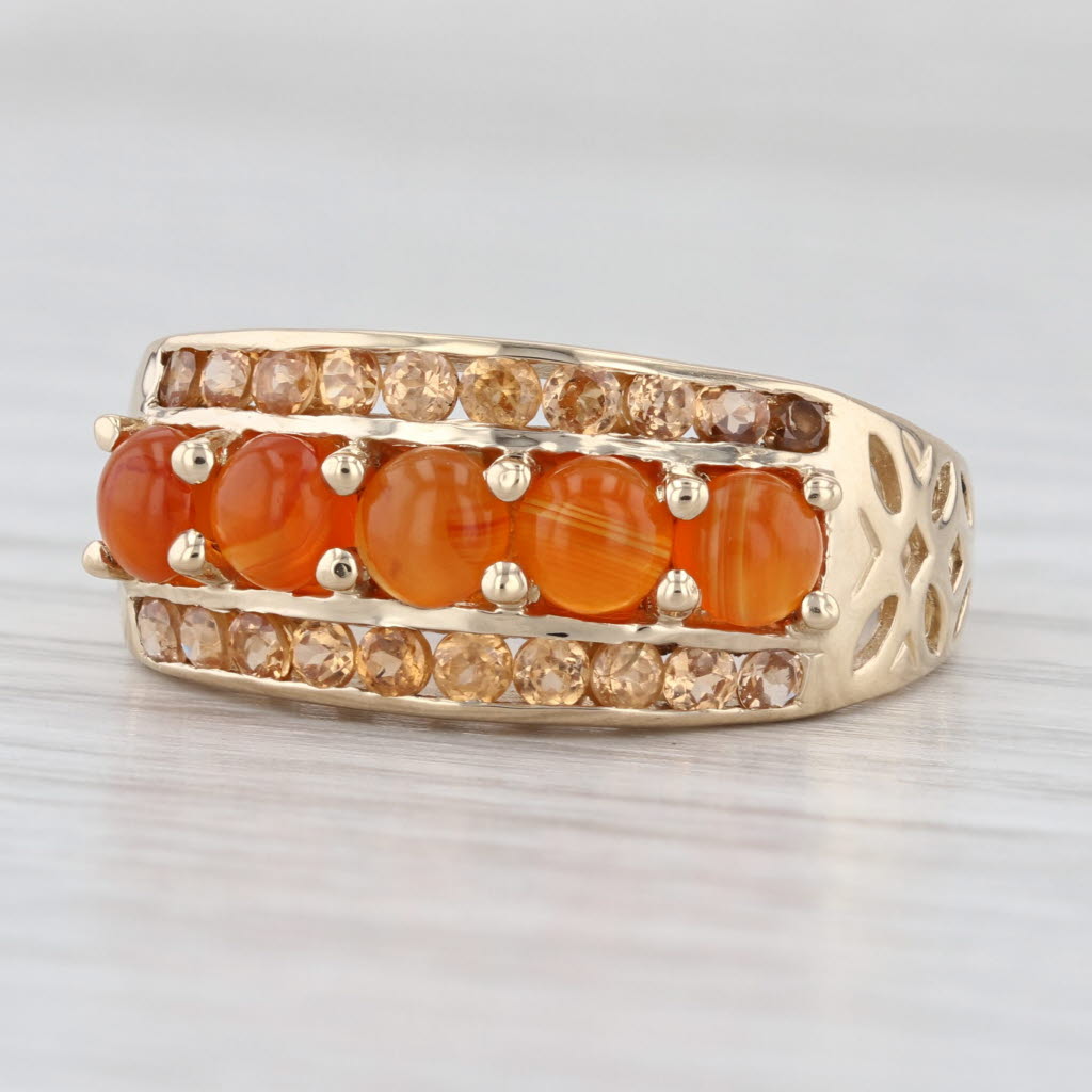 Orange Carnelian 5-Stone Ring 14k Yellow Gold Size 7