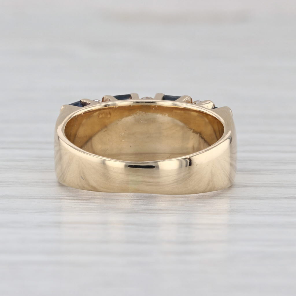 1.33ctw Blue Sapphire Diamond Rows Ring 14k Yellow Gold Size 5.75-6